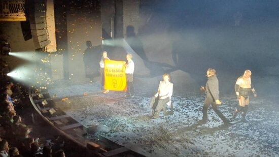 Just Stop Oil protesters disrupt performance of The Tempest starring Sigourney Weaver | UK News