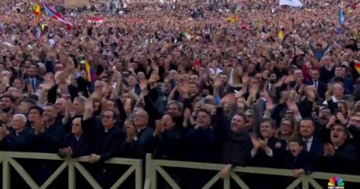 Vatican crowds react to the announcement of a new pope.