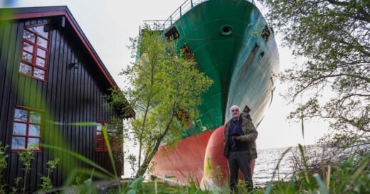 Norwegian man wakes up to a cargo ship in his garden