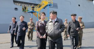 New North Korean warship is damaged at launch ceremony as leader Kim looks on