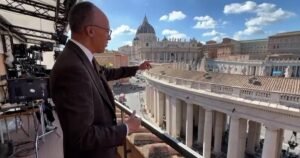Lester Holt shows NBC News rooftop setup at the Vatican