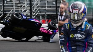 Indy 500 practice: Kyffin Simpson goes airborne in crash