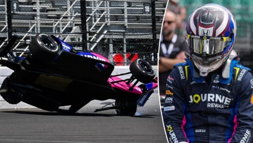 Indy 500 practice: Kyffin Simpson goes airborne in crash
