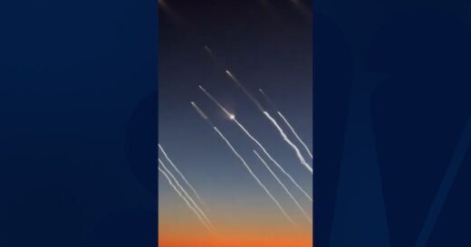 Video appears to show missiles launched from Iran