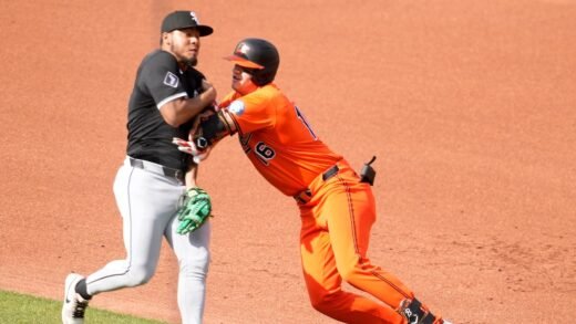 The Orioles’ Coby Mayo’s rundown play sparks bench-clearing incident during game