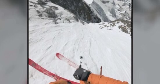 U.S. extreme skier Jim Morrison skis down Mount Everest