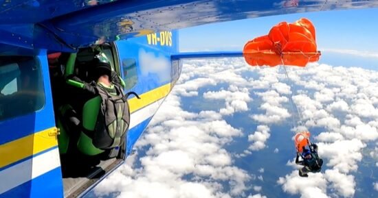 Skydiver suspended at 15,000 feet after parachute gets snagged on plane’s tail