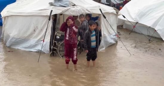 Winter storms flood tent camps for Gazans left homeless by war