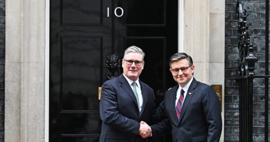 Speaker Johnson addresses U.K. Parliament, vowing to calm Trump tensions