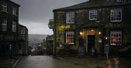 Pretty Wuthering Heights village near misty moor is like stepping back in time