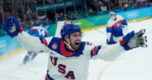 U.S. men’s hockey team beats Slovakia 6-2 in Olympic semis, will face Canada in gold medal game