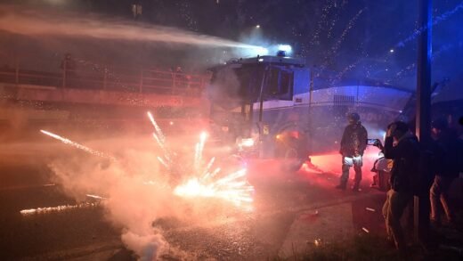 Demonstrators clash with police near Winter Olympics venue in Milan