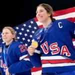 Team USA women’s ice hockey celebrates Olympic gold with emotional anthem moment