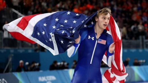 American Jordan Stolz wins 500-meter gold after shattering Olympic record