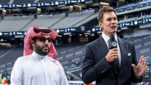 Saudi flag football game featuring Tom Brady moving amid Middle East tension