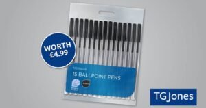 FREE pack of 15 pens from TGJones with your paper – worth £4.99