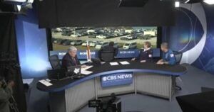 CBS Evening News studio shakes as Artemis II takes off