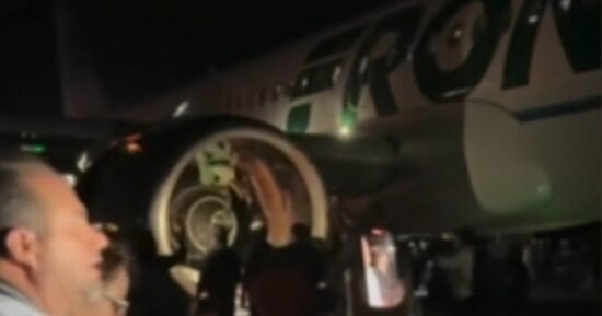 Flames erupt from Frontier plane after trespasser struck and killed