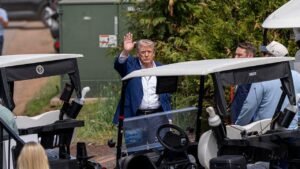 Trump watches LIV Golf tournament at his own course in Sterling, Virginia