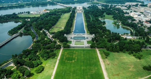 Markings that appear to show the numbers “86 47” seen on National Mall in Washington