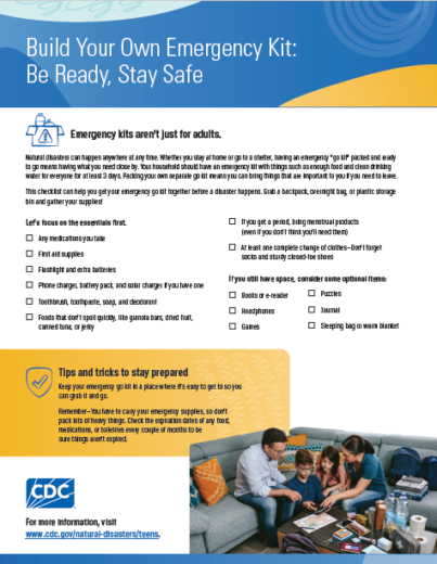 Teen Emergency Kit Checklist | Natural Disasters