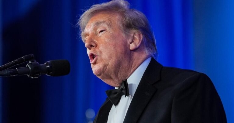 Trump speaks at the rescheduled White House Correspondents’ dinner