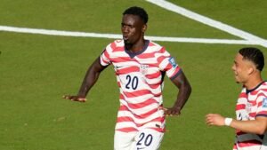 Folarin Balogun scores, celebrates with LeBron James silencer move