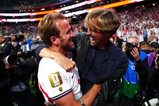 Harry Kane Presents England Legacy Cap To Peter Crouch During Three Lions Camp Visit