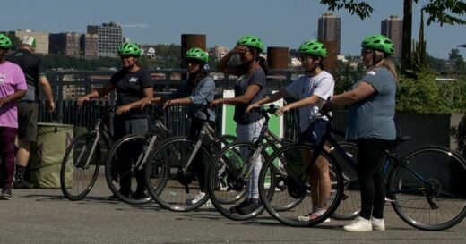 A bicycle class for adults who never learned how to ride