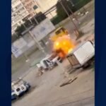 Drone chases Ukrainian man around van before exploding