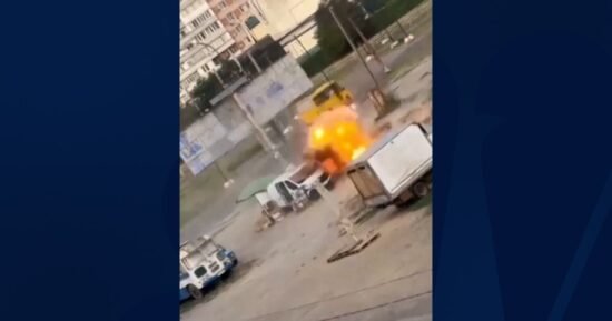 Drone chases Ukrainian man around van before exploding