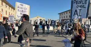 Protesters gather at OpenAI’s DevDay