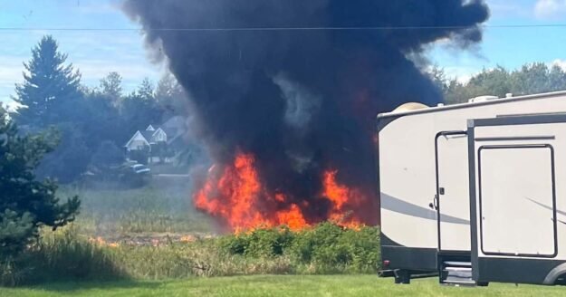 Evacuation order issued after F-16 from Texas crashes in Michigan