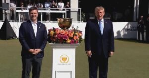 Trump attends Presidents Cup; dueling protests held outside Medinah Country Club