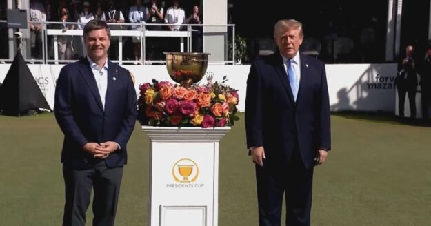 Trump attends Presidents Cup; dueling protests held outside Medinah Country Club