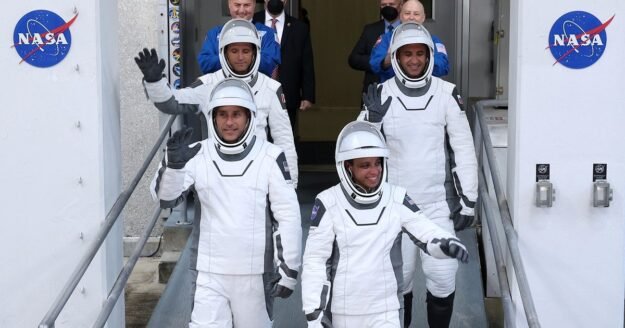 SpaceX launches crew to space station, including astronaut who’ll miss birth of 3rd child during 6-month mission
